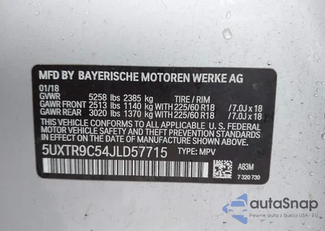 2018 BMW X3 xDrive30I from USA, damaged, VIN 5UXTR9C54JLD57715